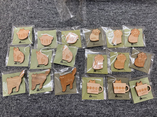 Wooden Cat Brooch